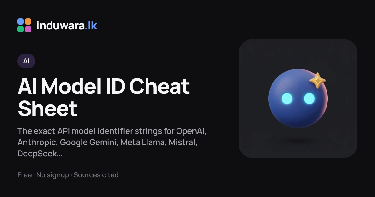 AI Model ID Cheat Sheet — Exact API Model Strings | induwara.lk