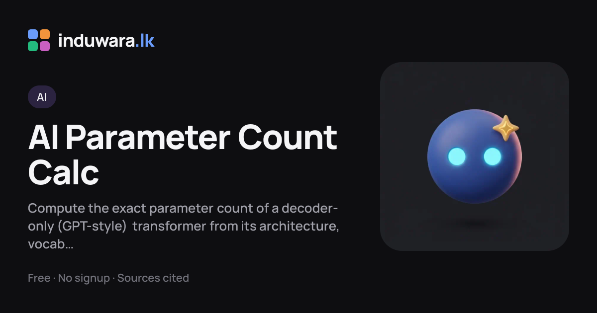 Transformer Parameter Count Calculator (LLM Params) | induwara.lk