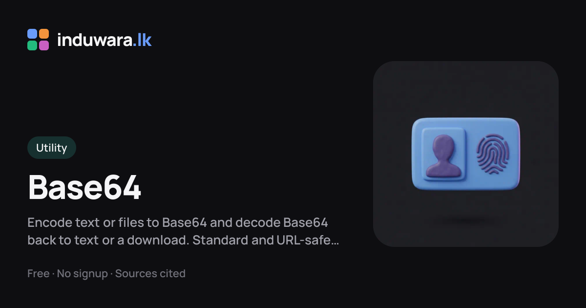Base64 Encoder & Decoder — Standard, URL-safe, Files | induwara.lk