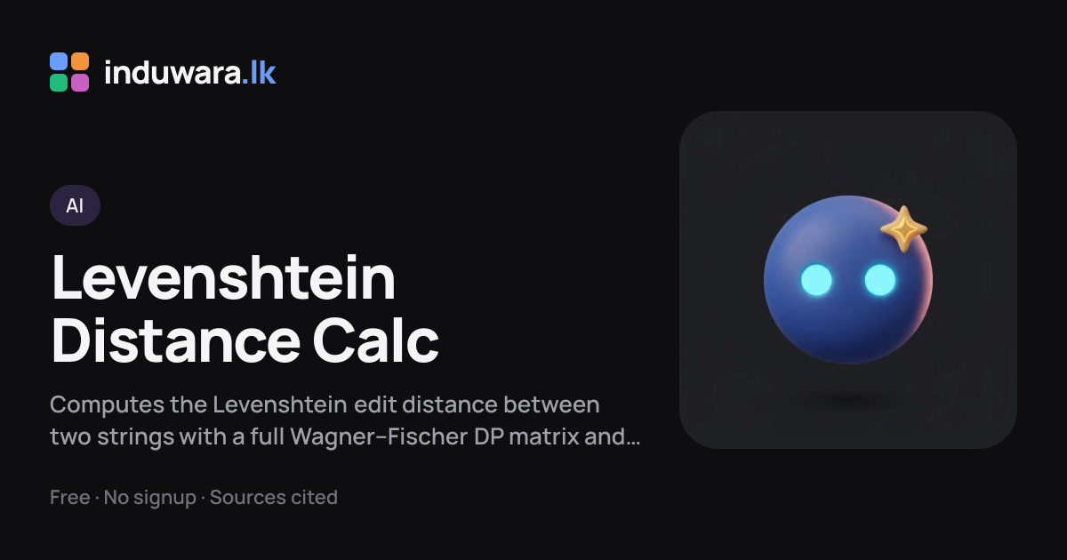 Levenshtein Distance Calculator (Edit Distance, DP Matrix) | induwara.lk