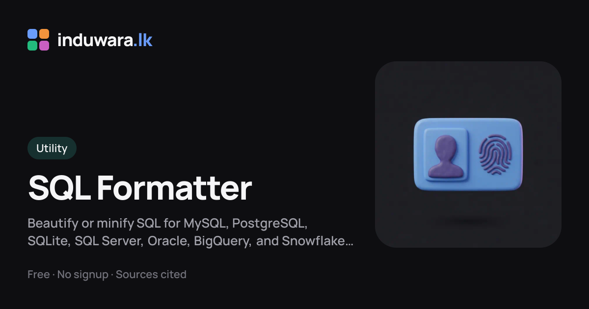 SQL Formatter — beautify, minify & pretty-print SQL online | induwara.lk
