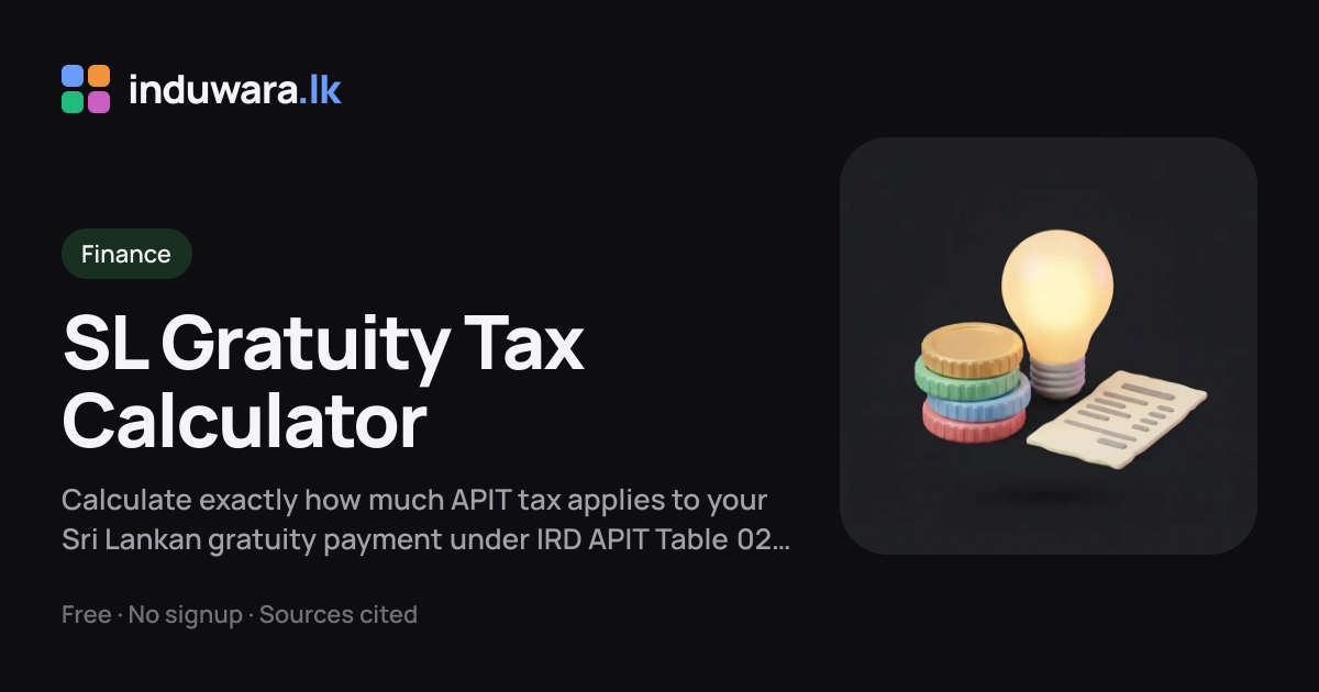 Gratuity Tax Calculator Sri Lanka 2026 — IRD APIT Table 02 | induwara.lk