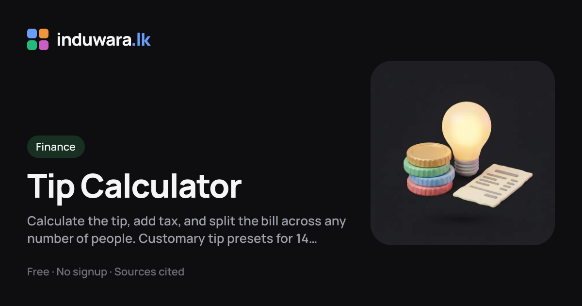Tip Calculator — Bill Splitter with Country Presets | induwara.lk