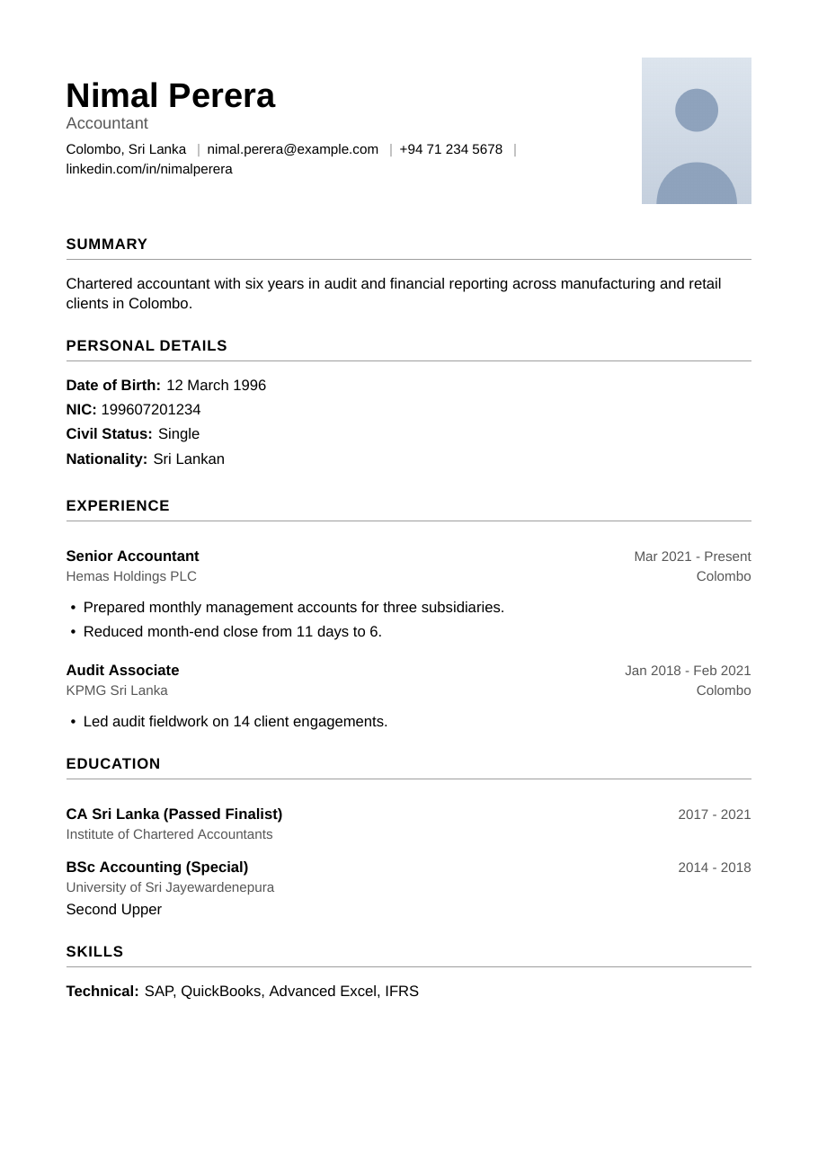 Preview of the Colombo CV template