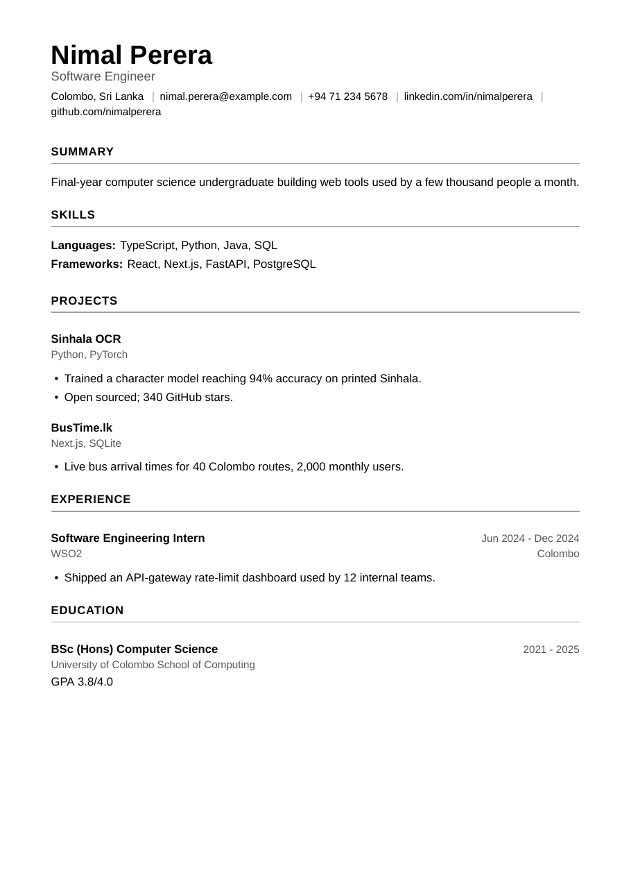 Preview of the Compact Technical CV template