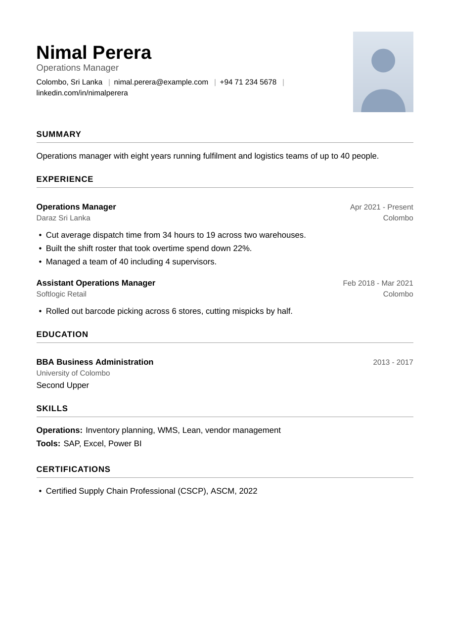 Preview of the Portrait CV template