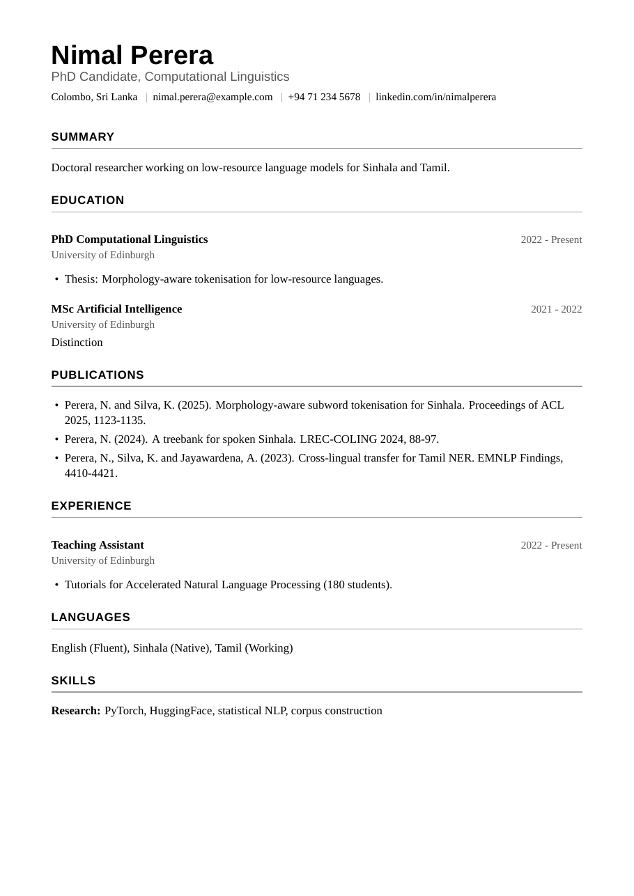 Preview of the Scholar CV template